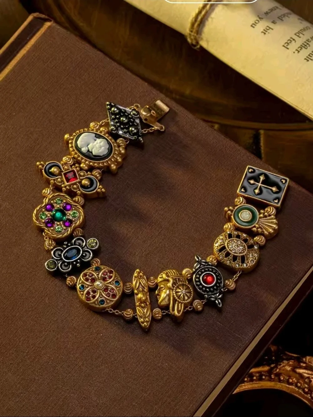 Vintage Gold-Tone Multi-Embellishment Statement Bracelet - Bronze & Gold - Picture 3 of 3